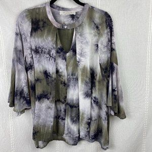 Les Soeurs Tie Dye Blouse Rayon Gray & Green Sz Small